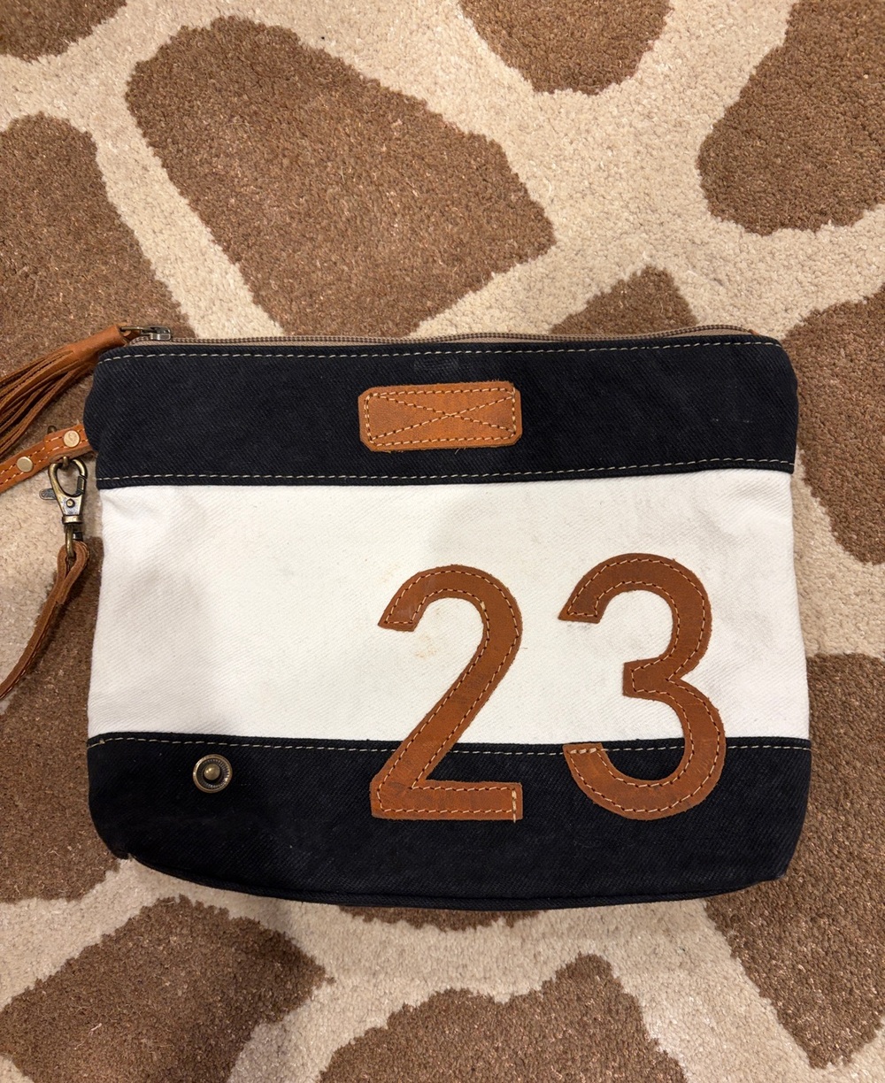 Myra Bag cotton zip wristlet 23 lined leather strap tassel clean EUC